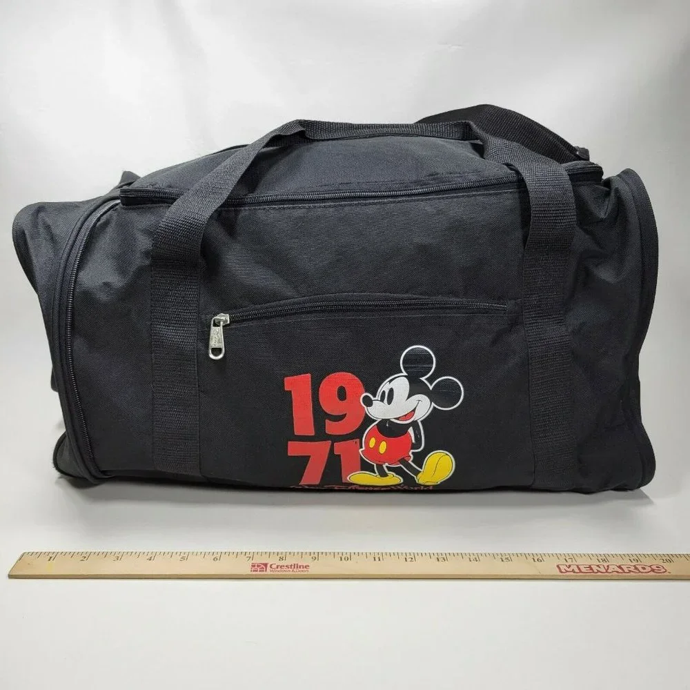 Walt Disney World 1971 Mickey Mouse Black Duffel Bag Travel Gym Tote Disney Park - Picture 4 of 11
